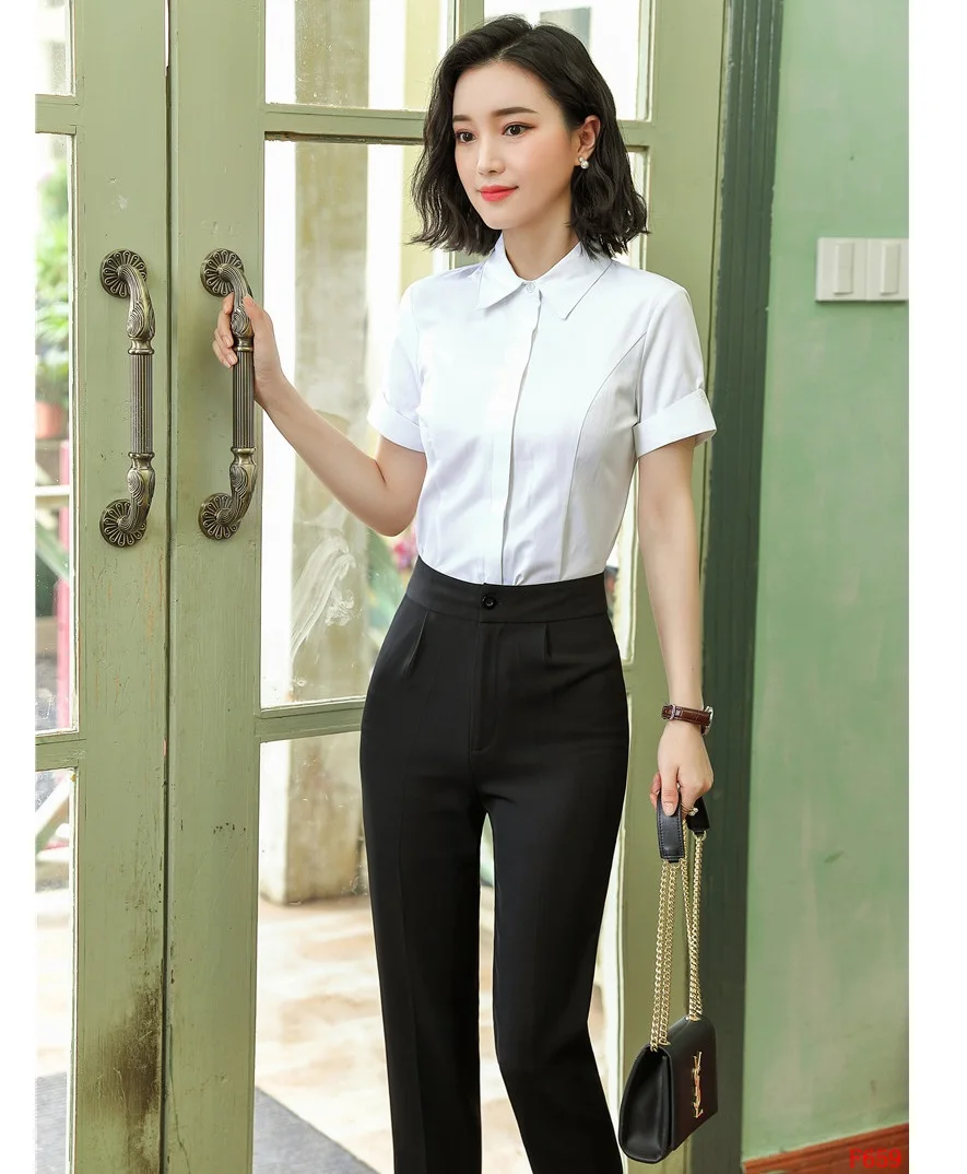 Деловые женские белые блузки деловые костюмы из 2 предметов брюки и топы рубашка