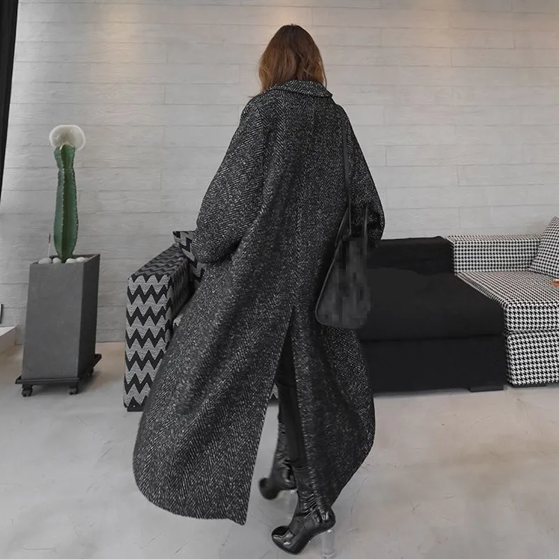 Зимнее женское длинное шерстяное пальто модные свободные куртки и с узором в