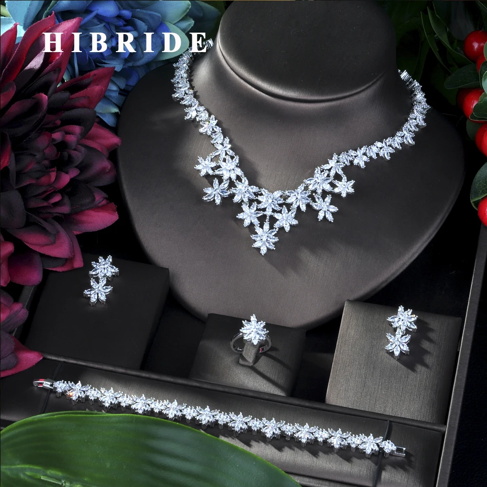 HIBRIDE Новое поступление AAA CZ Африканское ожерелье серьги набор украшений для женщин Свадебные цирконы CZ Дубай Свадебные ювелирные изделия