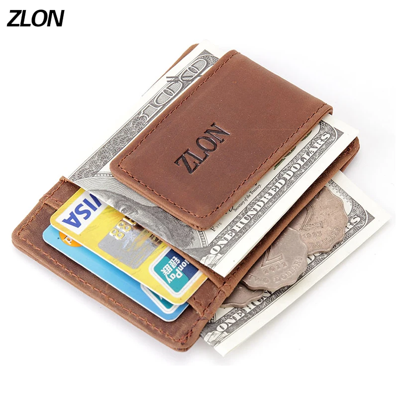 ZLON,, мужской кошелек из натуральной кожи, Деловой, Повседневный, держатель для кредитных карт, ID, с сильным магнитом, зажим для денег, кофе, K308