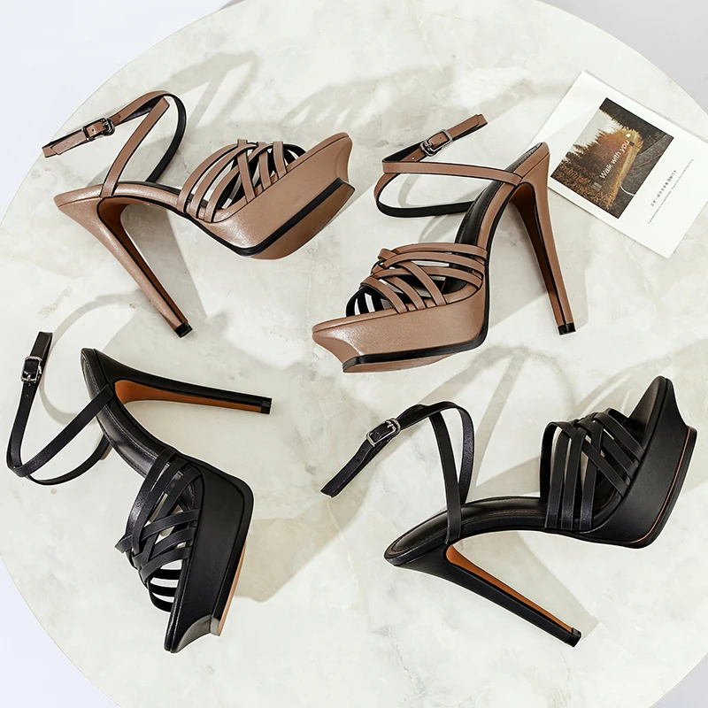 ISNOM Ankle Strap Sandals Women Open Toe Footwear High Heels Shoes Female Party Cow Leather Platform Woman Summer 2019 New | Обувь