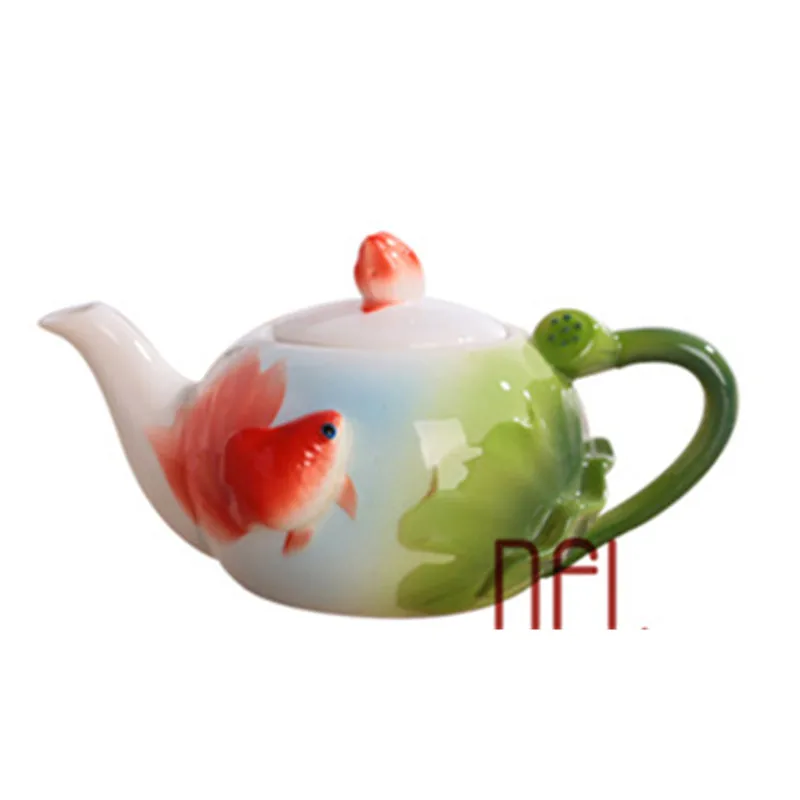 Новый 3D эмаль рыба лотоса Кофе Чай горшок творческий фарфоровый чайник Керамика