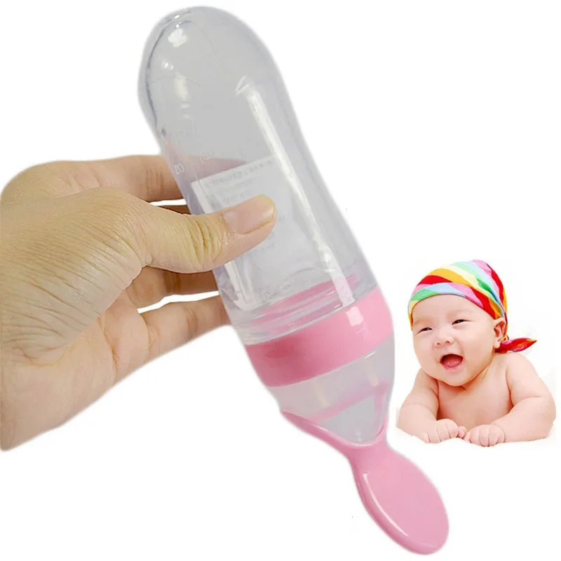 

newborn baby feeder training silicone bottle with spoon for kids,extrusion paste food Feeding Utensils alimentacao bebes B0067
