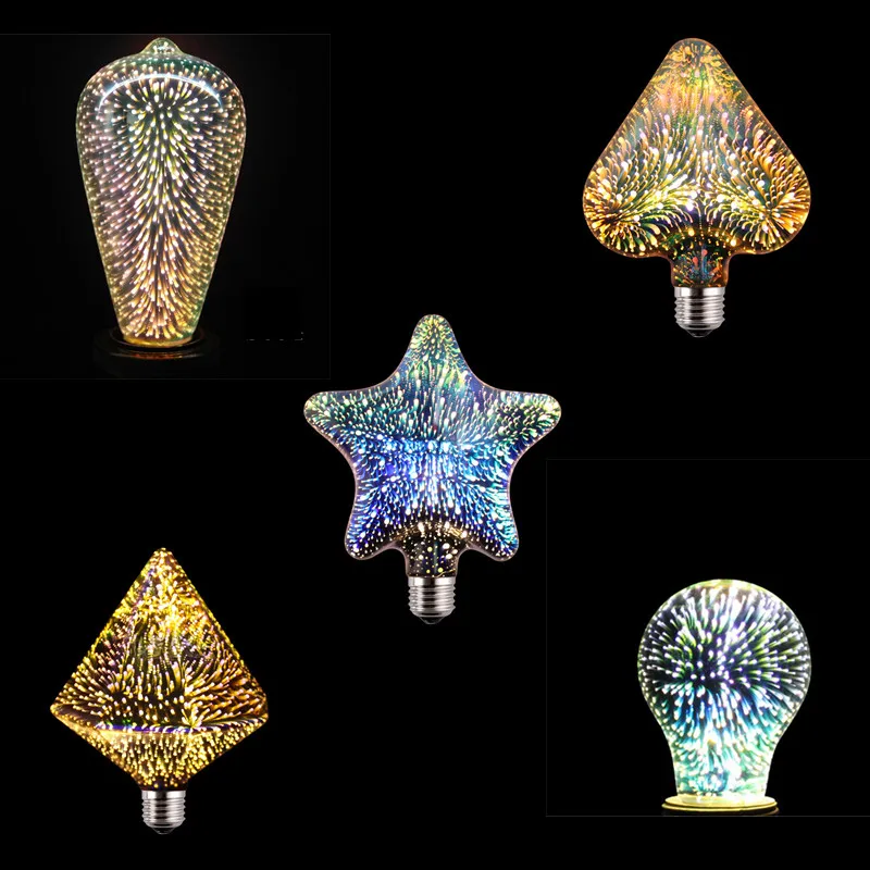 220V E27 Led Bulb 3D Fireworks Decorative A60 ST64 G80 G95 Vintage Edison Night Light For Party And Christmas Decoration Освещение