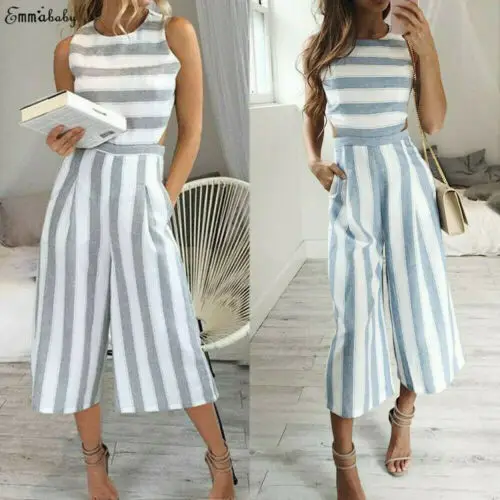 Женская летняя Клубная одежда модный крутой Повседневный полосатый комбинезон