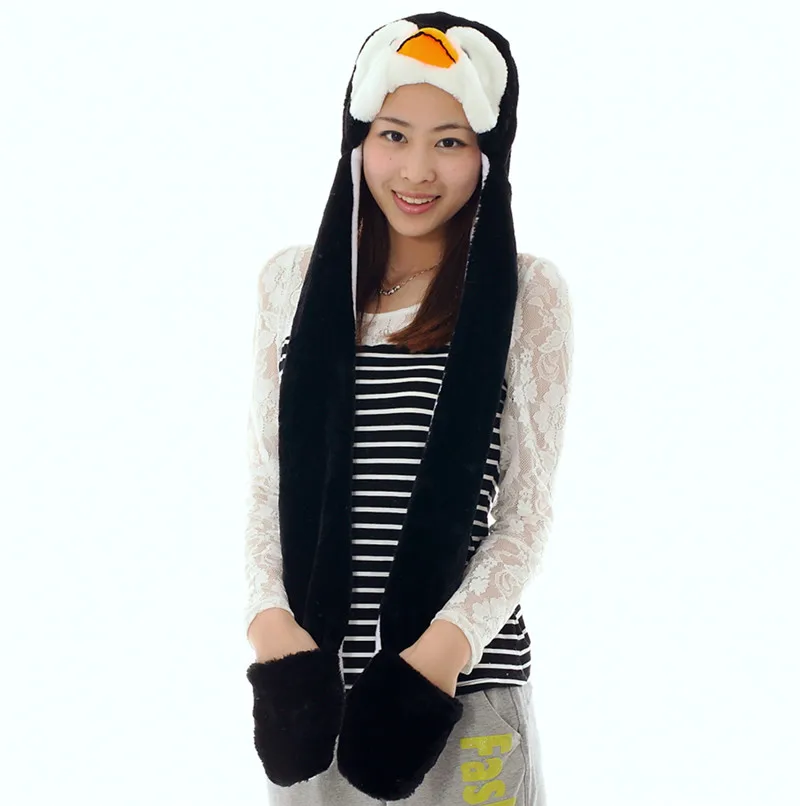 DOUBCHOW новая модная милая плюшевая шапка в виде черного пингвина с фотоэлементами