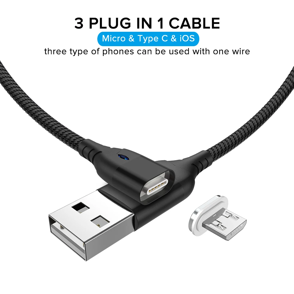 1 м Магнитный микро кабель 3A Быстрая зарядка type C USB провод для Xiaomi Redmi K20 huawei Honor 20 10 9 Нейлоновый Шнур для передачи данных для мобильного телефона
