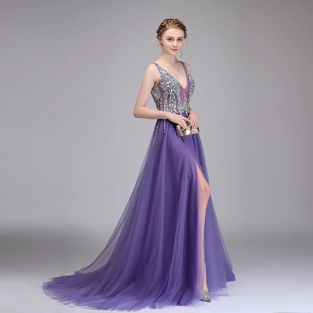 SSYFashion Новое роскошное вечернее платье с бисером сексуальное без рукавов
