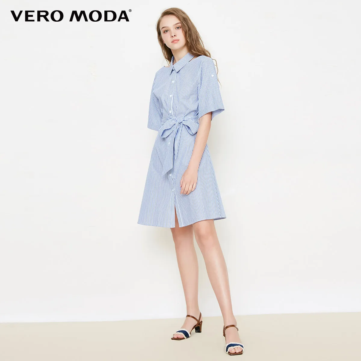 Vero Moda Полосатое платье-рубашка с короткими рукавами и вырезом лодочкой | 31836Z505