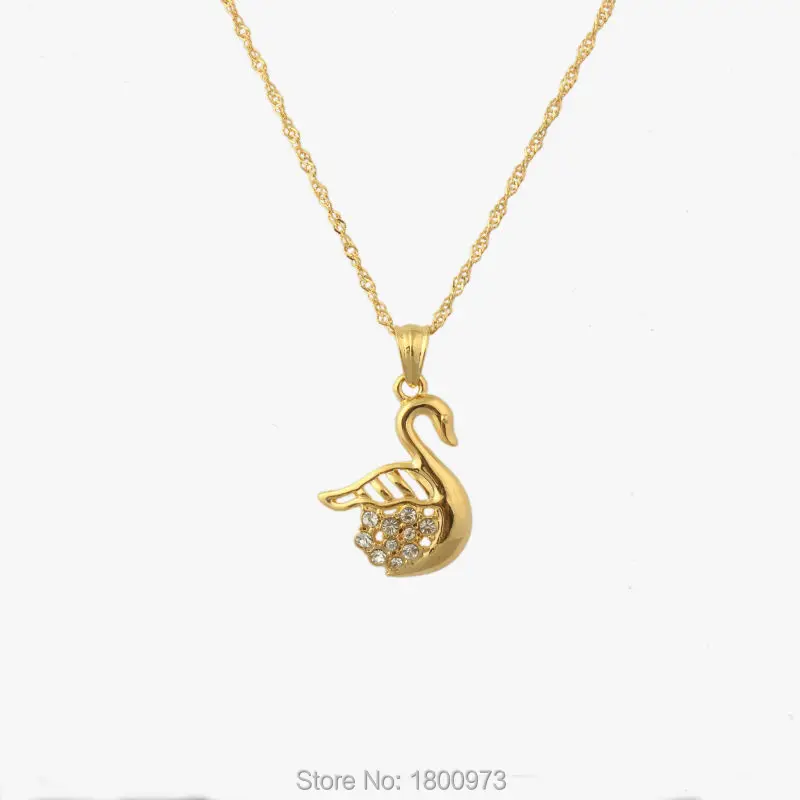 Новое поступление золотистого цвета Кристалл Циркон лебедь кулон ожерелье
