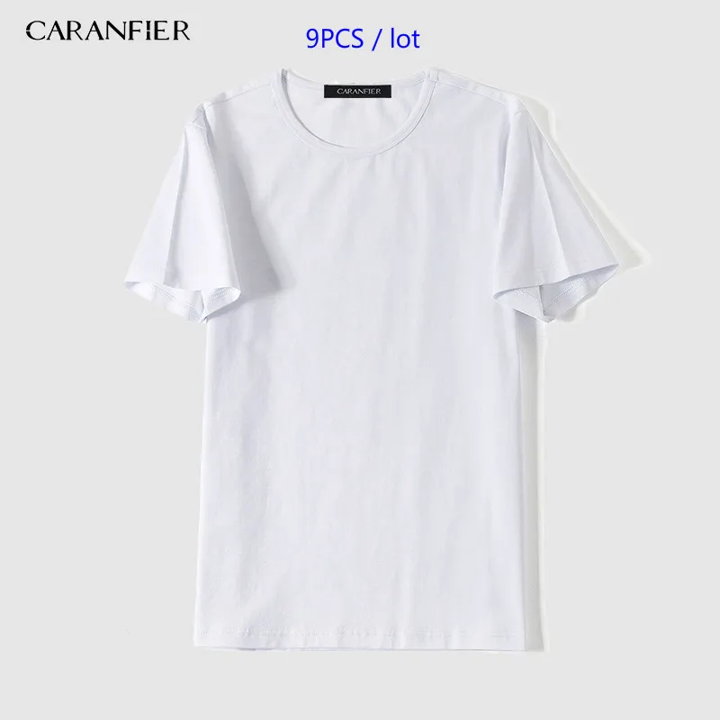 CARANFIER 9 шт. Футболка мужская хлопковая Однотонная футболка o-образным вырезом с коротким рукавом мужские футболки летние мужские повседневные новые брендовые Топы - Цвет: Белый