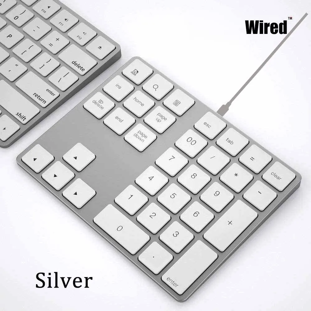 Silver Wired AVATTO ультра-тонкий алюминиевый 34 клавиши Bluetooth беспроводная цифровая клавиатура номер клавиатура с ножничным переключателем для ПК поверхности планшета - Цвет: Silver Wired
