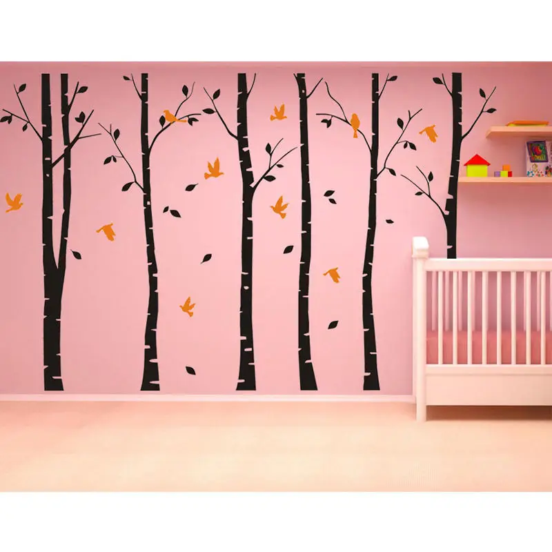 Большие настенные наклейки с лесными деревьями и птицами съемные виниловые на