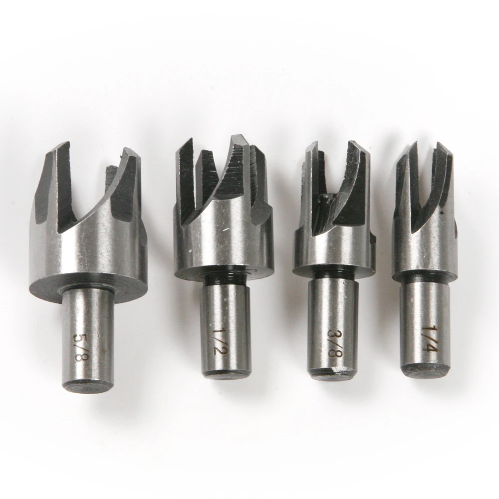 

4 pcs Carbon Steel Wood Work Plug Cutter Cutting Power Tool Drill Bit Set DIY , 5/8" 1/2" 3/8" 1/4"
