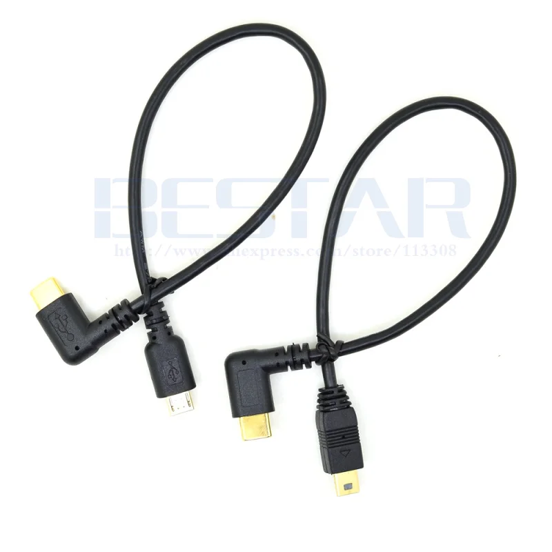 Micro Mini USB кабель 5Pin папа-папа USB 3,1 type C локоть к Mini Micro USB 2,0 OTG адаптер для передачи данных конвертер зарядный кабель 25 см