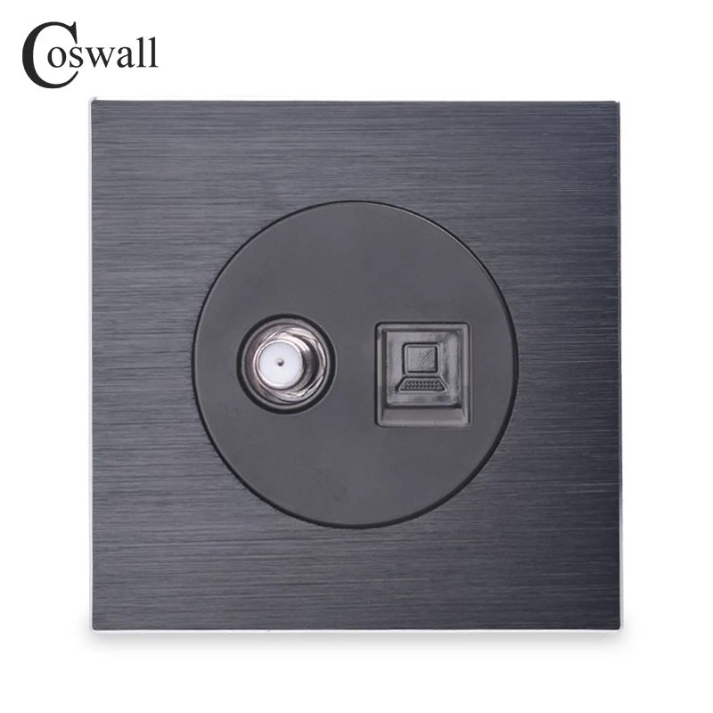 Coswall черная/серебристо-серая алюминиевая панель спутниковая розетка для