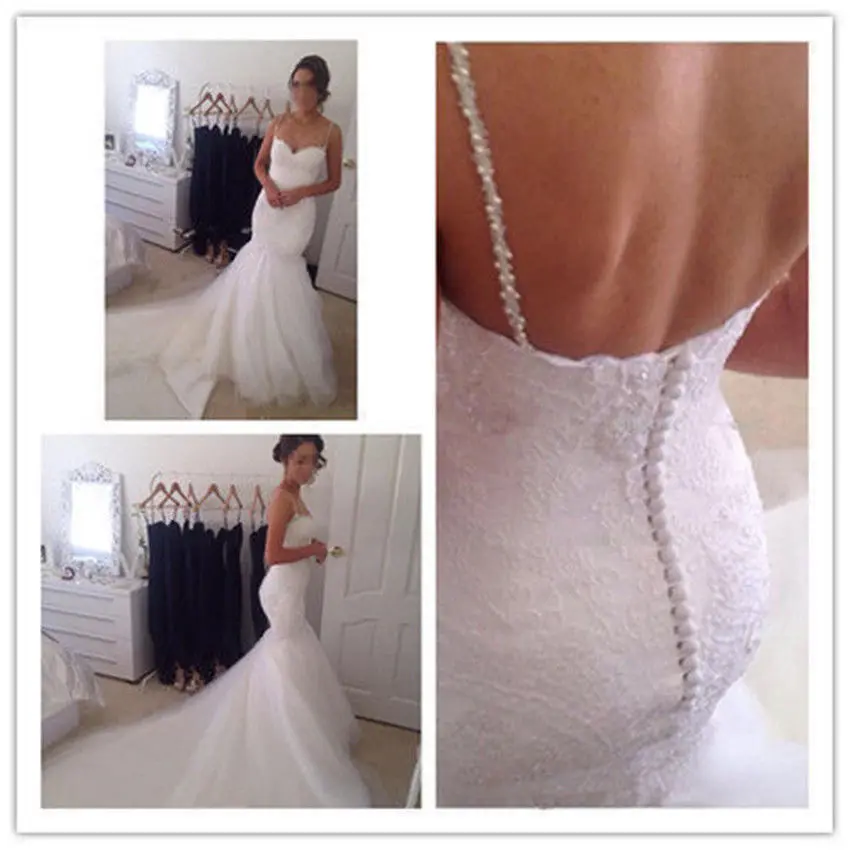 

2020 с низким вырезом на спине Свадебные платья Русалочки сексуально кружево аппликации бисером Свадебные платья на бретельках индивидуальн...