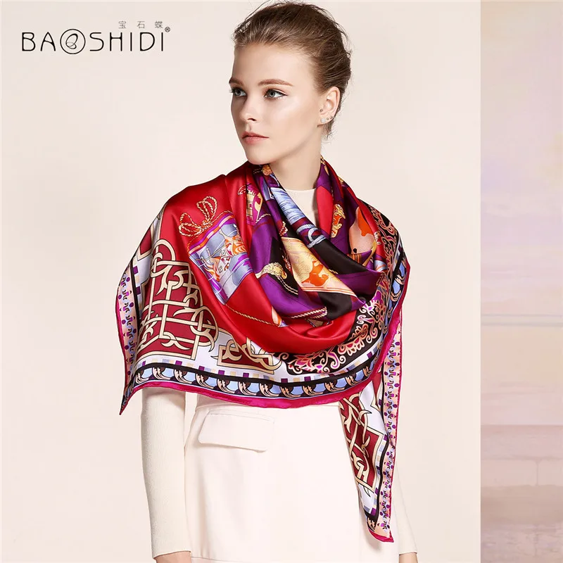 Женский шарф из 100% шелка [BAOSHIDI] толстый на 16 момме Infinity 135*135 элегантные брендовые