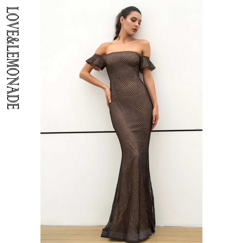 LOVE &amp LEMONADE Word Lead Black Plaid Bead Material Slim Long Dress LM0120 | Женская одежда