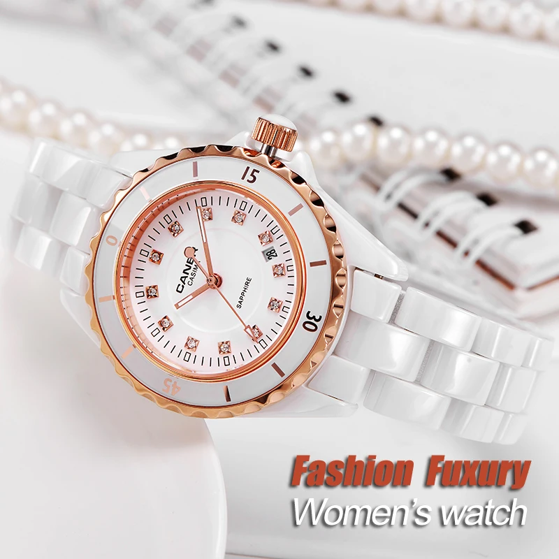 Mujer Reloj CASIMA Роскошные Брендовые женские часы модные повседневные Элегантные керамические белые кварцевые наручные часы женские водонепроницаемые 100 м