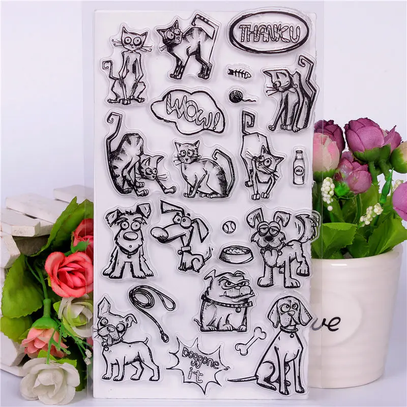 Cat and Dog Transparent Clear pattern Stamps for DIY Scrapbooking/Card Making/Kids Christmas Fun Decoration Supplies