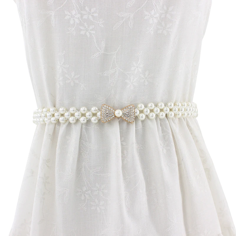 Женский Белый эластичный пояс уплотнение тонкий пояс с цепочкой перламутровый Rhinstone для платьев юбка украшение модные пояса подарки