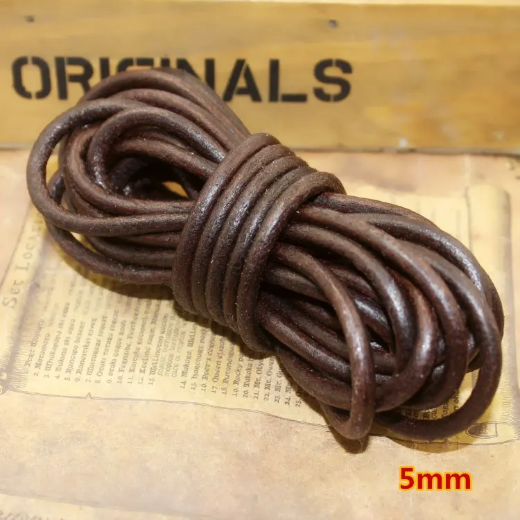 5mm 2 м Ретро шнур из натуральной кожи, с круглым и на плоской подошве; кожаные веревки для самостоятельного изготовления браслетов Цепочки и ожерелья ювелирных изделий 1,5/2/3/4/5/6/8 мм Ширина выводы - Цвет: 5mm