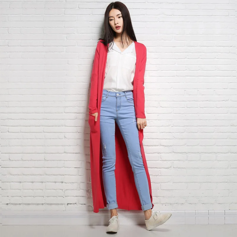 

Autumn Winter Womens Cardigan Cashmere Sweater Full Sleeve Solid Color Hem Split Collect Waist Long Style Slim Long Cardigans