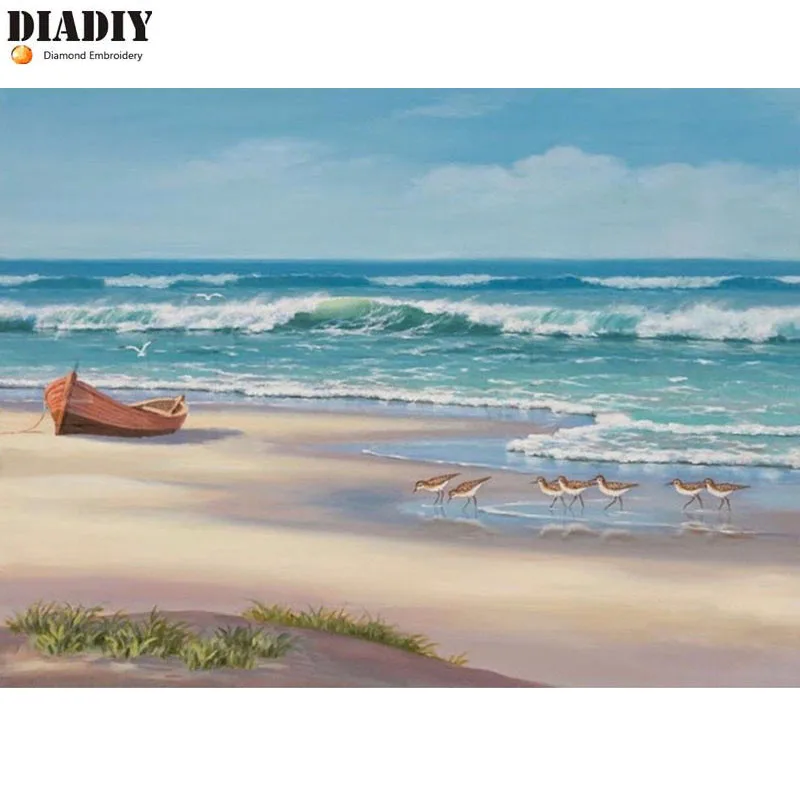 DIADIY новый 5D DIY Алмазная картина пляжная Морская Лодка живописная вышивка полный