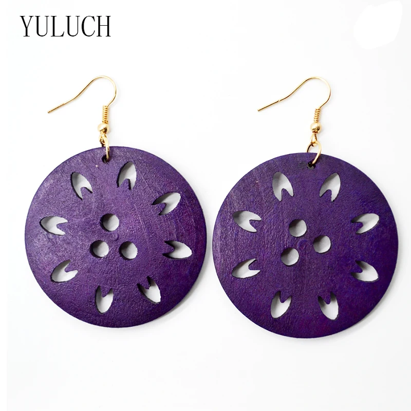 YULUCH WOMEN personality New design Big handmade Natural african red wood earrings jewelry | Украшения и аксессуары