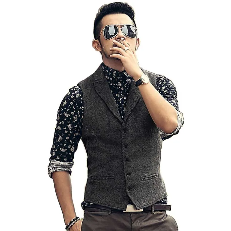 Мужской шерстяной жилет с узором в елочку деловой британском ретро стиле верхняя