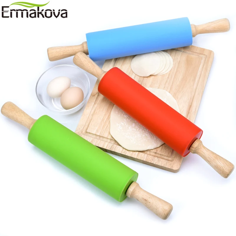 Ермакова силиконовая Скалка с деревянной ручкой тесто тестораскатка пицца