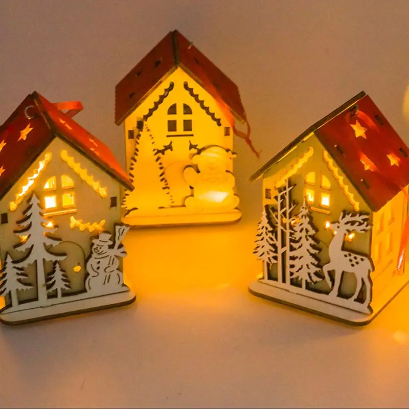 Рождественский дом DIY, светодиодный, деревянный дом, Рождественская елка, подвесное украшение, снеговик, олень, медведь, Санта-Клаус, Праздничный Рождественский подарок