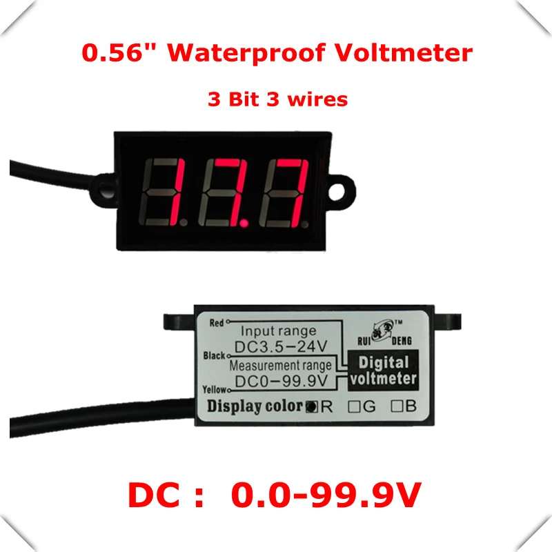 RD водонепроницаемый 0 56 &quotЦифровой вольтметр DC0.0 100V 3 провода транспортных