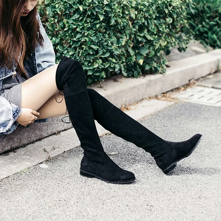 TEST ONLY NOT FOR SALE Black knee-high boots sexy black and new winter thin long stretch add flocking |