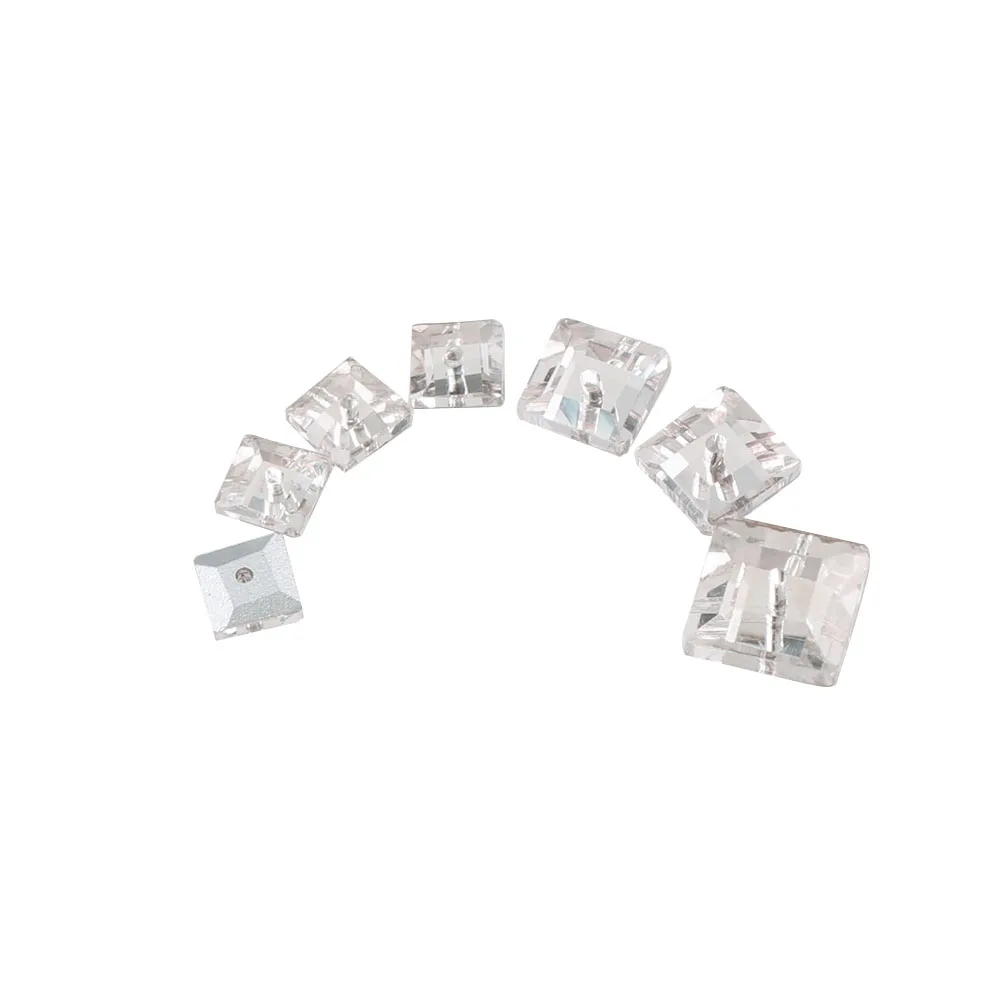 50Pcs Square Flatback Sew On Stone Crystal Clear With Middle One Hole 6 8 10mm Sewing Glass DIY Wedding Dress | Дом и сад