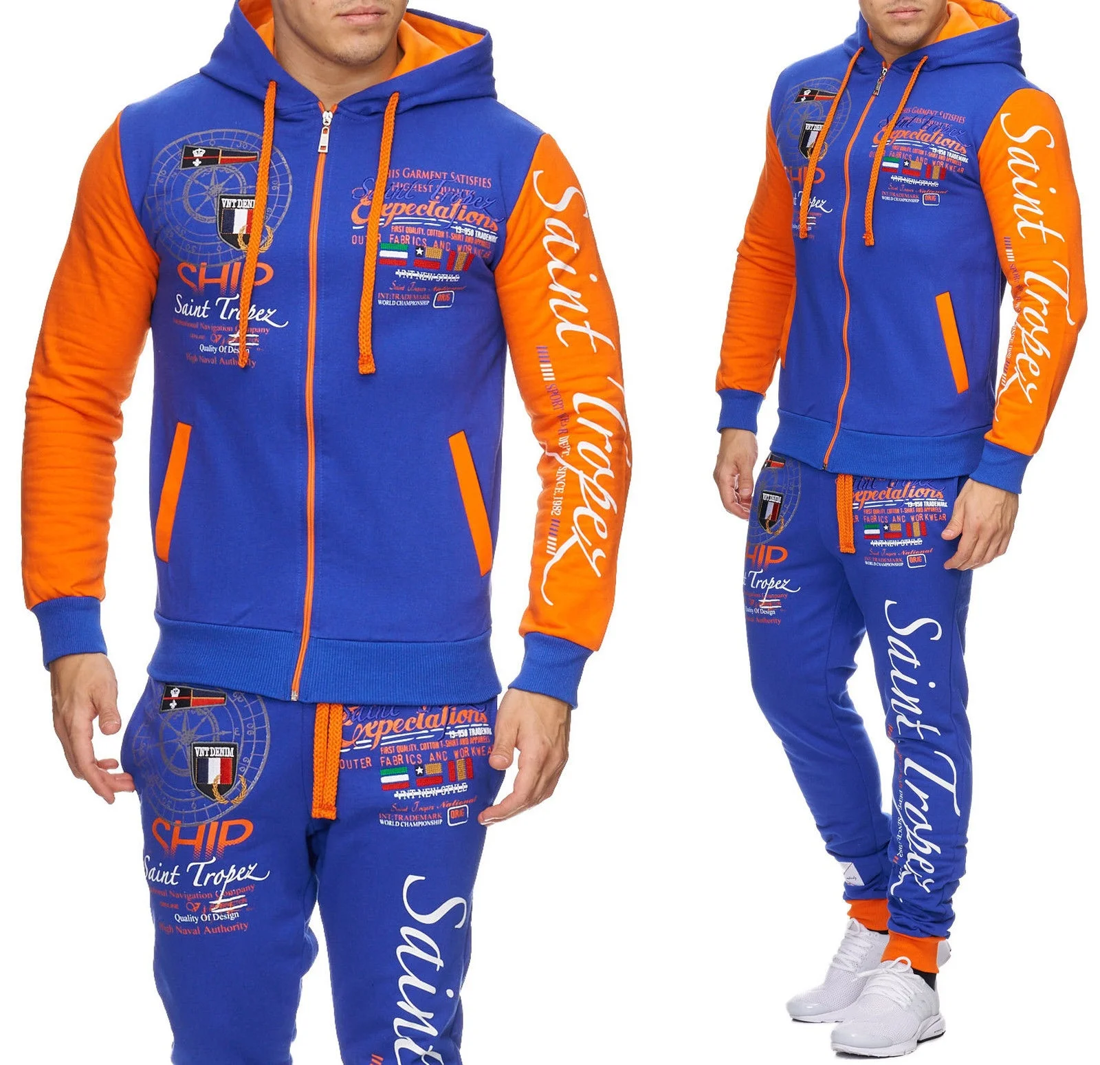 blue - orange ZOGAA, мужской спортивный костюм, модный спортивный костюм, спортивная одежда, мужские спортивные куртки с капюшоном, толстовки с брюками, комплект из 2 предметов, повседневная одежда для мужчин - Цвет: blue - orange
