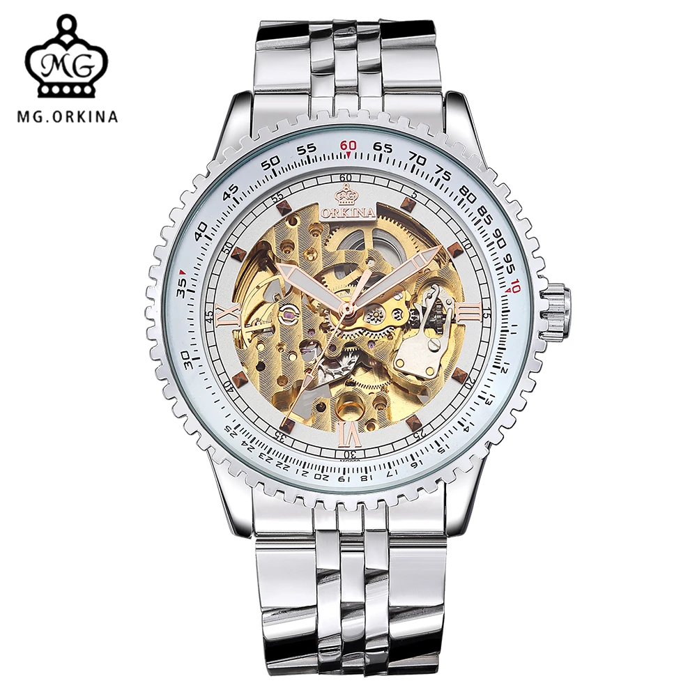 Мг. ORKINA часы с скелетом прозрачные мужские роскошные брендовые механические