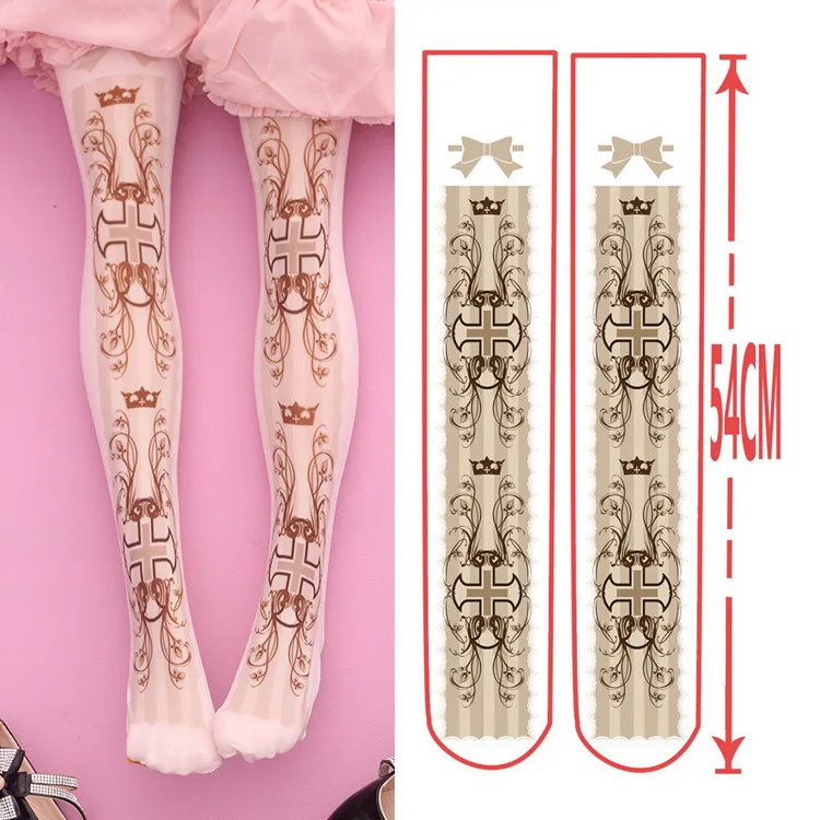 

The Original sweet over - the - knee show thin legs socks printing crown cross Japanese LOLITA velvet stockings