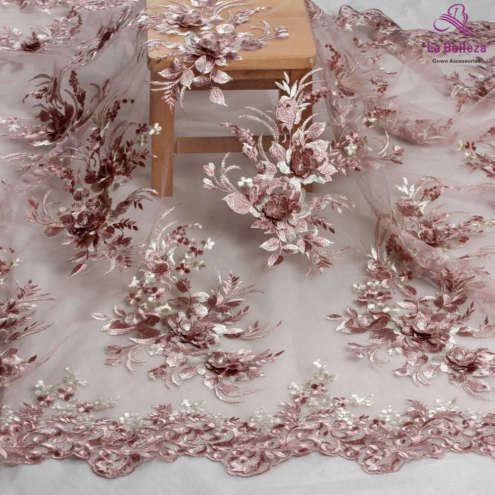 Кружевное платье La Belleza темно-розовое вечернее с 3D цветами 1 ярд | Дом и сад