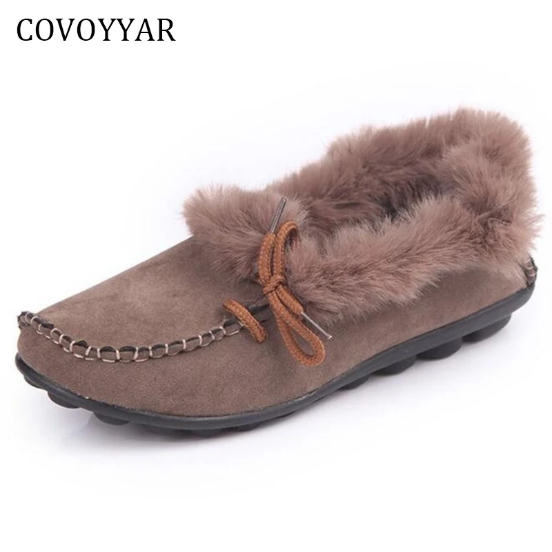 COVOYYAR 2019 обувь на теплом меху мокасины плоской подошве Женские туфли с бантом