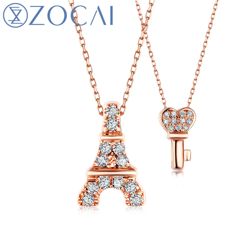 ZOCAI стиль чокер в форме ключа настоящая 0 02 CT сертифицированная H/SI Бриллиантовая