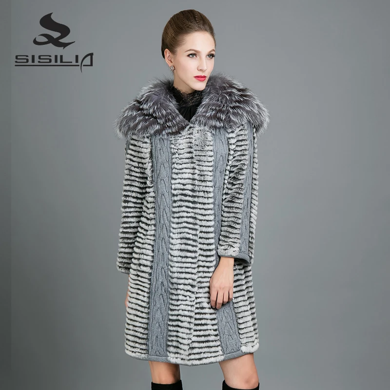 SISILIA 2017 новинка настоящий мех кролика пальто для женщин модные меховые куртки с