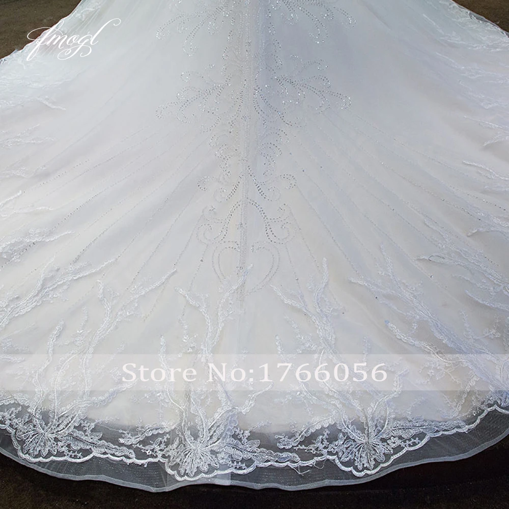

Fmogl Luxury High Neck Ball Gown Wedding Dresses 2019 Appliques beaded Royal Train Lace Bride Gowns Vestido De Noiva