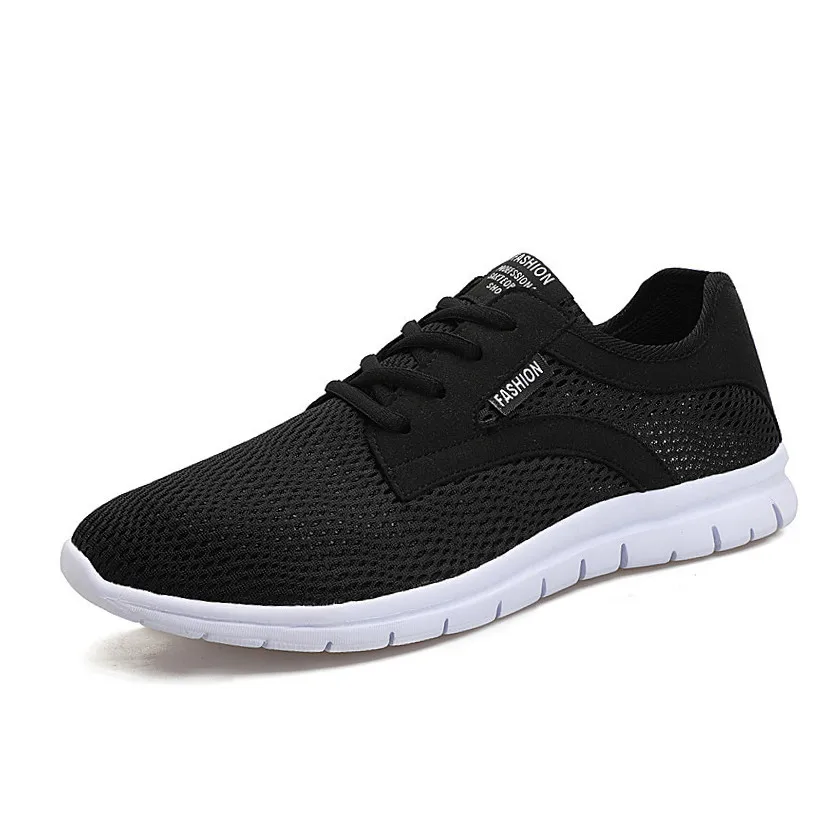 2019 Men Sneakers Summer Fashion Breathable Mesh Shoes Lace Up Gray Black Flat men shoes Plus Size 38-47 | Обувь
