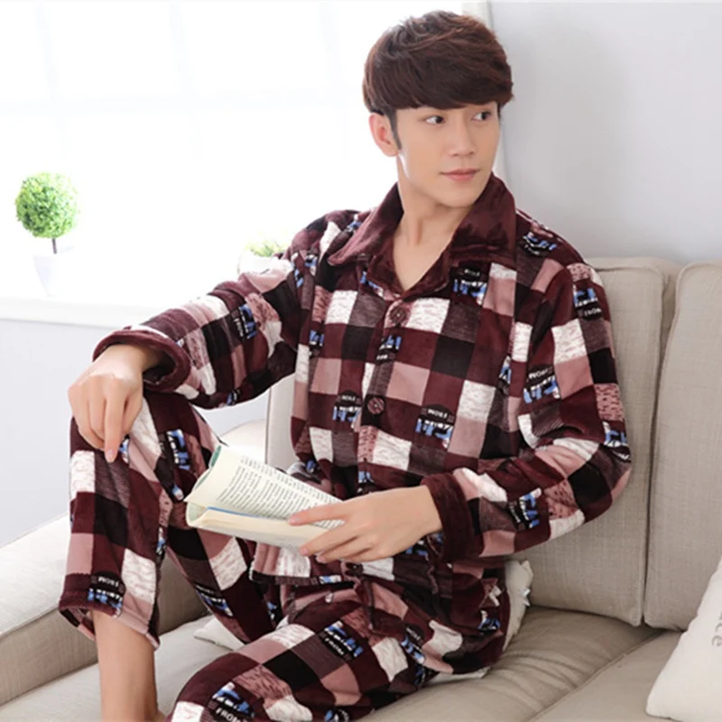 JINUO новый дизайн 20 видов стилей зима Для мужчин пижамы плотный кардиган Flannel Pajama Set
