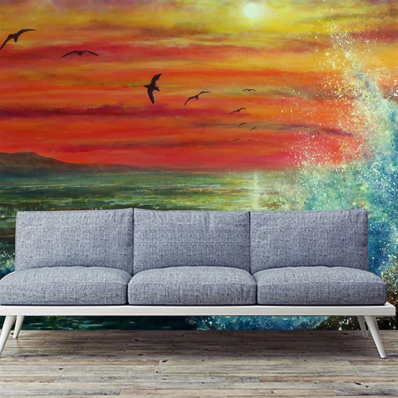 На заказ картина маслом Se чайки закат пейзаж настенная ткань гостиная диван