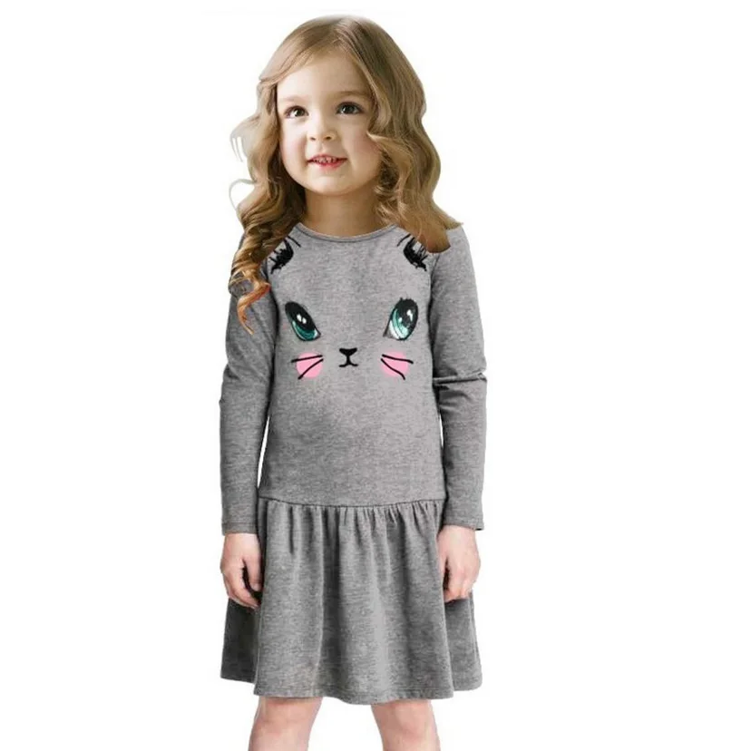 Cat Girls Dress Long Sleeve Girls' Jumpers Blouses t shirt Children Clothes Girl Dresses Cotton Princess | Детская одежда и