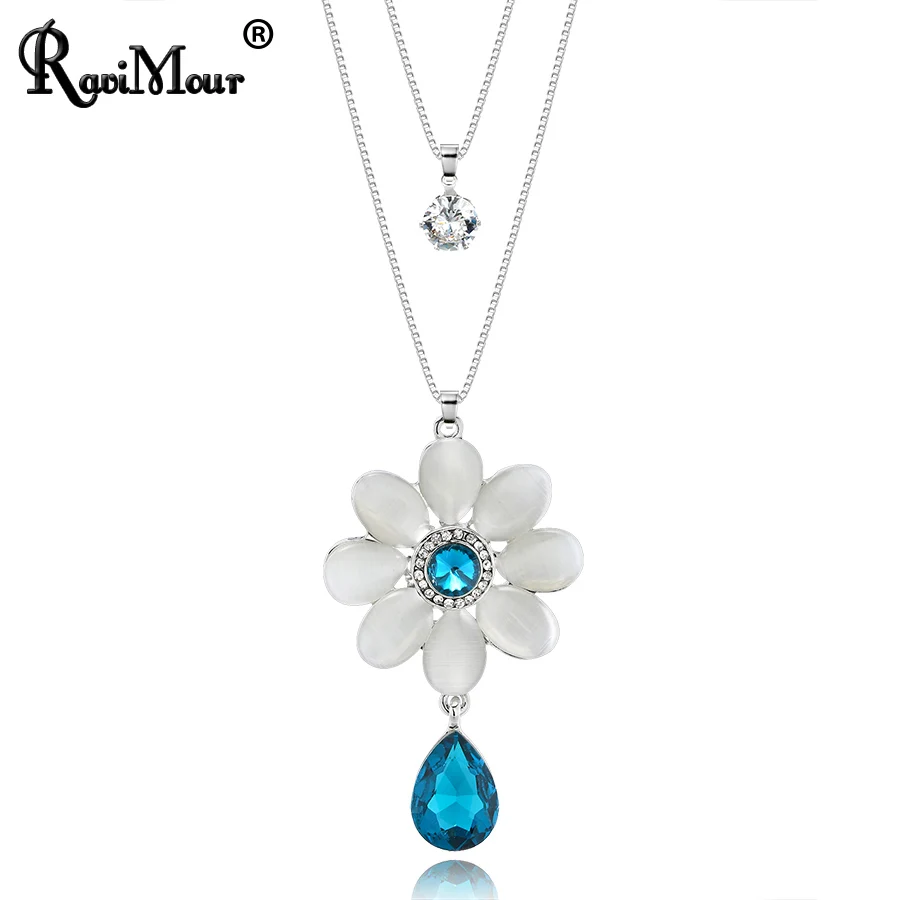 Женское ожерелье с длинной цепочкой RAVIMOUR многослойное опалом и кристаллами