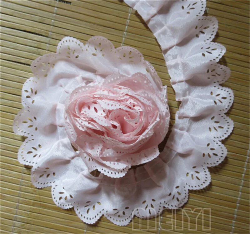 5 ярдов 4 см розовый плиссированный шифон Собранный Кружевной Край Отделка ленты